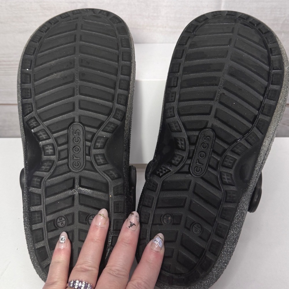 Crocs Classic Lined Clog Ombre Glitter Black Silver Sparkle Fuzzy Shoes Womens 8 - Picture 6 of 6